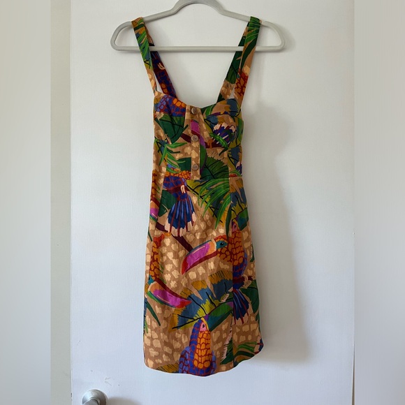 NWT Farm Rio “sand painted toucans” mini dress Size Small - Picture 6 of 6